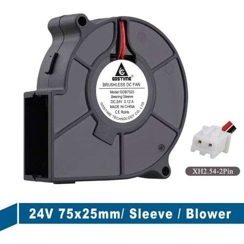 1Pieces Gdstime 75mm 7525 24V 2Pin 75x75x25mm Heatsink Radiator Brushless DC Turbo Centrifuge Cooling Exhaust Blower Fan 3200RPM