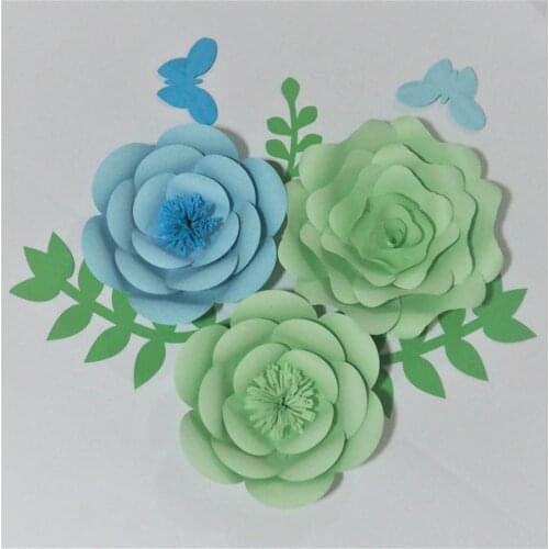 3PCS Handcrafted Large Giant Paper Flowers+3PCS Leaves+2PCS Butterflies For Baby Shower Nursery Decorations Baby Nursery Decor