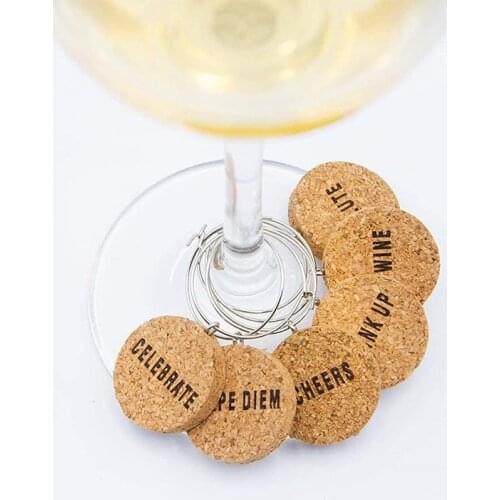6pcs Wine Glass Markers Cork Glass Charms DIY Goblet Wine Glass Rings With Wire Hoop Drink Marker For Party Holidays