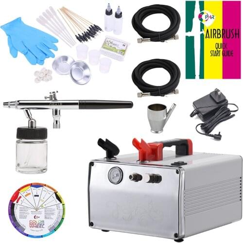 OPHIR DC 12V Airbrushing Gravity Paint Dual Action Airbrush Compressor Kit & Color Wheel & Accessories Set for Model Hobby