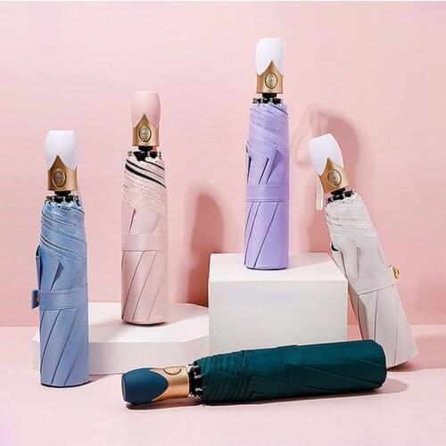 High Quality 8 Ribs Automatic Umbrella Rain Women Three-folding Umbrella Windproof Pure Color Umbrella Female Waterproof Parasol