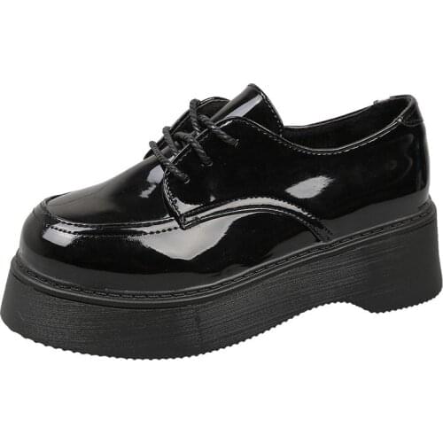 Black small leather shoes women 2020 spring new wild lace-up British style womens shoes casual platform retro Girls shoes