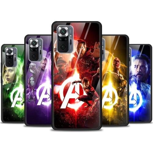 Marvel hero color for Xiaomi Redmi Note 10 Pro Max 10S 9T 9S 9 8T 8 7 Pro 5G Luxury Tempered Glass Phone Case Cover