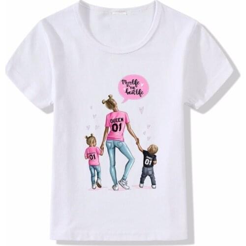 Mothers Love Baby And Mother Print T-shirt For Children Summer Tops Kids Mom Life Is Best Life Girls T Shirt Clothing