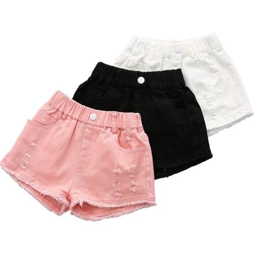 Girls Denim Shorts Kids Pants Summer Fashion Hole Jeans Children Cotton Black White Hot Pants Kids Baby Girls Pants Casual