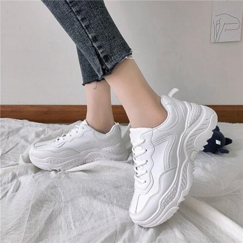 Big Size 35-43 White Women Sneakers Platform Sneakers Ladies Chunky Causal Shoes Woman Leather Sports Shoes Zapatos De Mujer