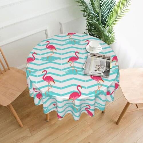 Flamingos Round Tablecloth Oil-proof Romantic Flower Printing Tablecloth Outdoor Mat Decoration WeddingApparel