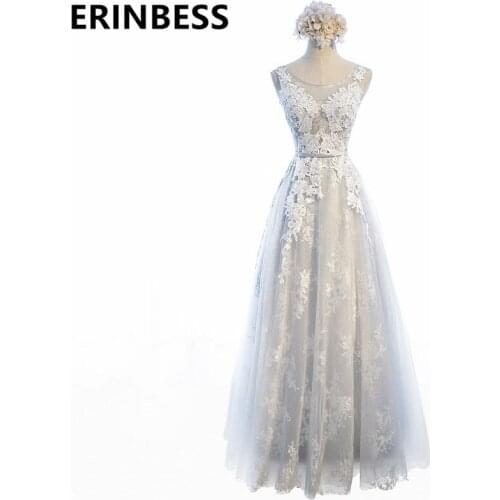 Vestido De Festa Real Photos Grey Lace Evening Dresses A Line Scoop Neck Cap Sleeve Appliques Sashes Tulle Formal Party Gowns