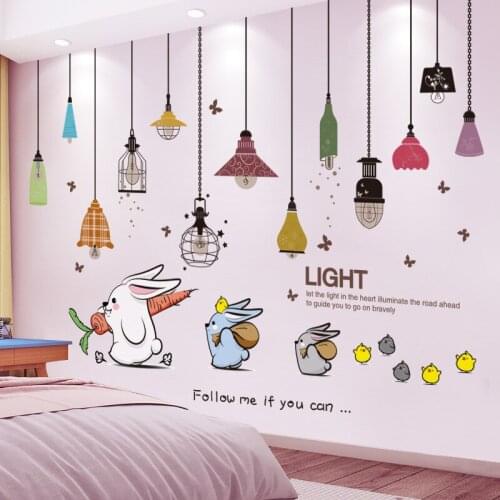 [SHIJUEHEZI] Cartoon Rabbits Animals Wall Sticker DIY Chandelier Lights Wall Decals for Kids Bedroom Baby Room Home Decoration