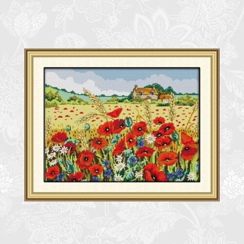 Corn poppy Cross stitch kits 14ct Printed Canvas 11ct White Fabric DIY Handwork Cross stitching Beginner Embroidery Needlework