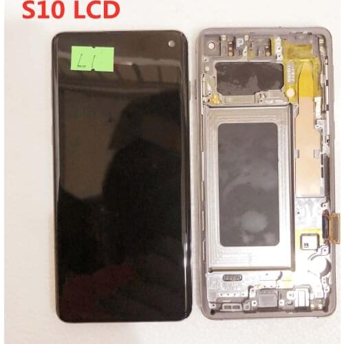 Original Super AMOLED touch screen for Samsung Galaxy S10 G973F LCD display, with framed screen with black dots