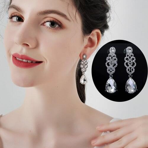 A pair Long Earrings Elegant Retro Rhinestone Costume Jewelry Set for Daily Wedding Prom Anniversary SAL99