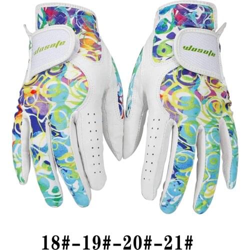 1 Pair Golf Glove for Womens Left & Right Hand White Soft Leather Breathable Professional Golf Hand Wear Golf Accessories