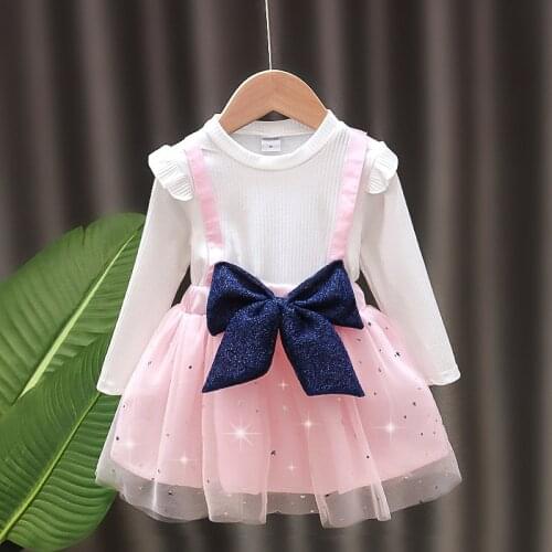 Girls Dress Fashion Dresses Girls Bowknot Vests Mesh Suspenders Dresses kids