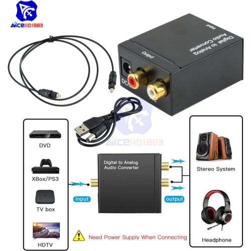 DC 5V 1A Digital to Analog Audio Converter Digital Optical Fiber Coaxial Audio Converter Adapter RCA with Fiber Optical Cable