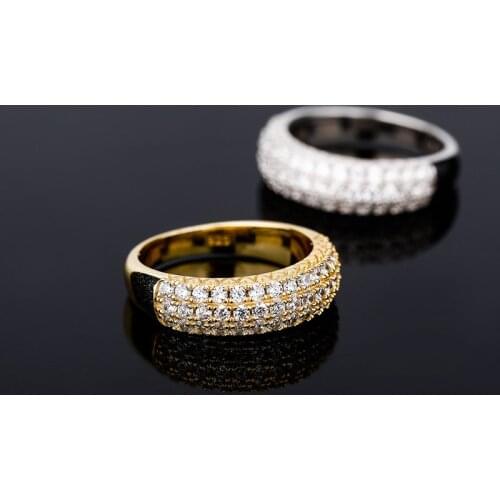 S925 Sterling Silver Round Finger Rings for Women Men Unisex Bling Iced Out 3 Rows CZ Ring Hip Hop Rapper Jewelry