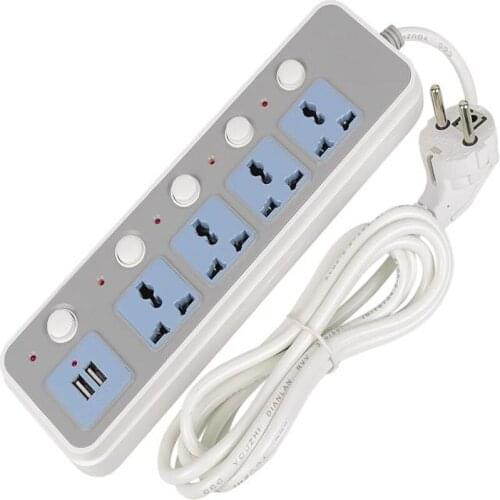 2m Extension Cord New Smart Power Strip 10 A Fast Charging 2 USB Charging Port Extension Socket Plug 4 Standard Socket Adapter