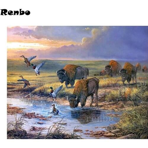 North American bison Diamond Painting 5D Embroidery With Diamonds Diy Diamond Mosaic Grassland cow Cross Stitch Kits Needlework