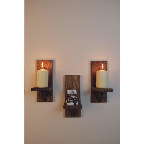 Dark Walnut Decorative 3-Piece Solid Wood Candle Holder Rack Organizer
