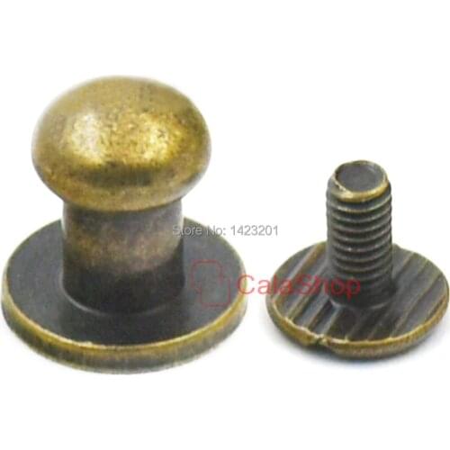 50 Pcs / Lot 6mm 5/16" Head Button Stud Screwback Leather Screw Bronze For Belt Scabbard Leather Bag Handbags