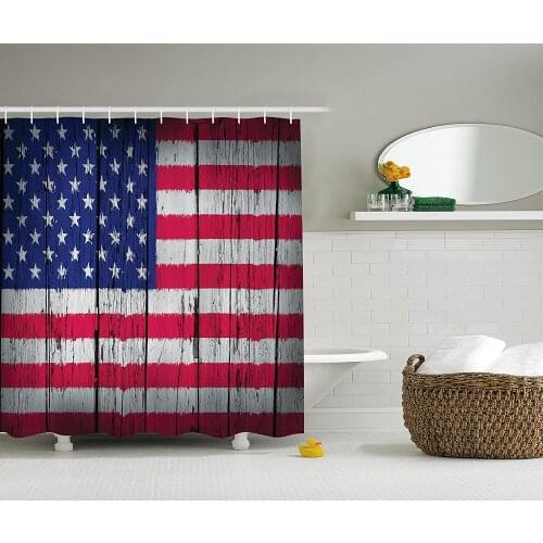 Rustic Decor American USA Flag Shower Curtain Fourth of July Independence Day Grunge Art Aged Hardwood Wooden Art Bath Curtains