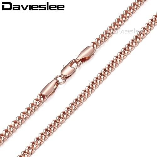 Davieslee Womens 585 Rose Gold Filled Necklace Curb Cuban Link Chain for Women Gold Jewelry Gift 3mm 18-36inch LGN220