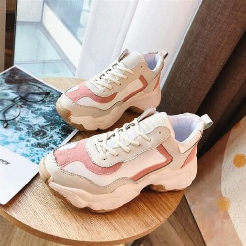 Women athletic shoes Fashion lace-up breathable wear-resistant sports shoes casual platform shoes chunky vulcanized shoes U27-36