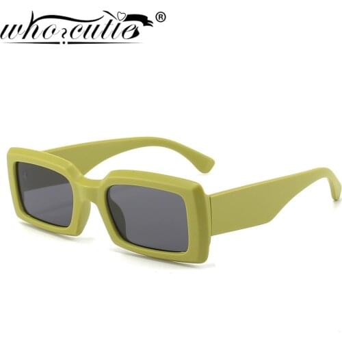 WHO CUTIE 2021 Vintage Green Rectangle Sunglasses Women Classic Leopard Sun Glasses Men Thick Frame Shades Eyewear Female UV400