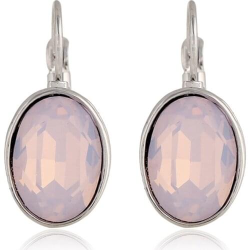 Shiny Silver Plated Exaggerated Pink Opal Stud Earrings Fashion Charms Clip On Earrings For Women Statement Jewelry