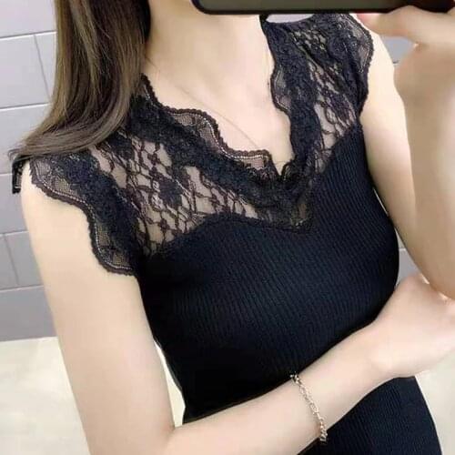 2021 New Trend Lace Stitching Vest Womens T-shirt Off Shoulder Sexy Sling Ice Silk Sleeveless Top Summer
