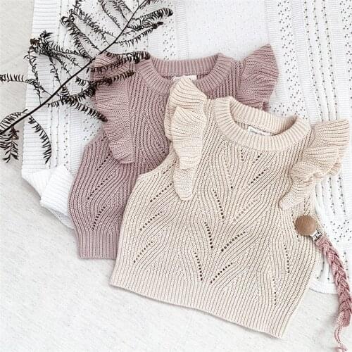 EnkeliBB Sweet Ruffle Baby Autumn Winter Vest Cotton Made Knit Toddler Vests Little Girl O Neck Fall Tanks Lovely Kids Clothes