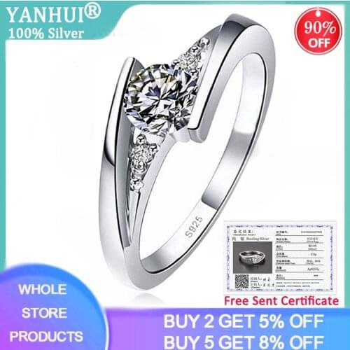 Free Sent Certificate Genuine 925 Sterling Silver Ring 5mm CZ Zircon Finger Rings for Women Wedding Anniversary Jewelry Anel