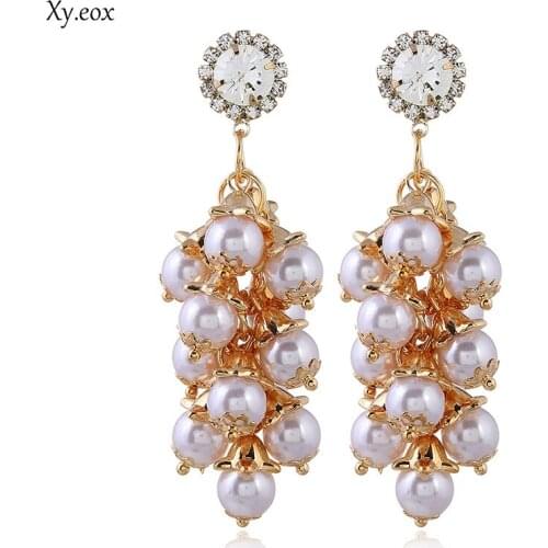 1 pairs Cute Girl Women Alloys New Crystal Bohemian Long Flower Pearl Earrings