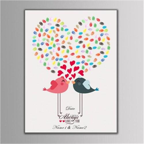 1Pc Customize Couple Bird Wedding DIY Signature Guest Book Painting Fingerprint Tree Wedding Decoration Fingerprint Tree