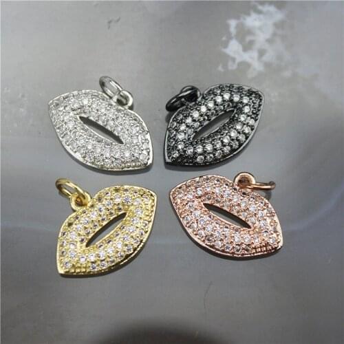 10*16mm 20pcs/lot Fashion lips shape cz charm,cubic zirconia pendant,plating colorful accessory wholesale