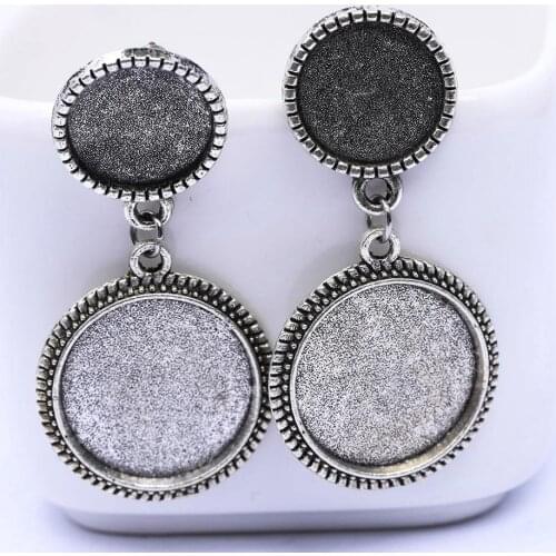 10pcs antique silver fit 12mm 18mm cabochon earring base settings diy stud earring posts findings for jewelry making