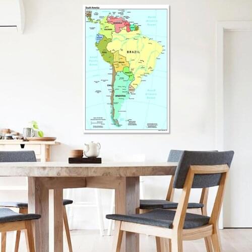 100*150cm Political Map of South America Large Wall Poster Spray Canvas Painting Living Room Home Decor School Supplies