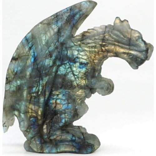 4.9"Flash Labradorite Flying Dragon Carved Animal Statue Home Office Decor