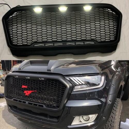 AUTO ACCESSORIES FRONT RACING GRILLE MODIFIED FRONT BUMPERS MASK LED LIGHT GRILL GRILLS FIT FOR RANGER T7 2015-2018 PICKUP PARTS