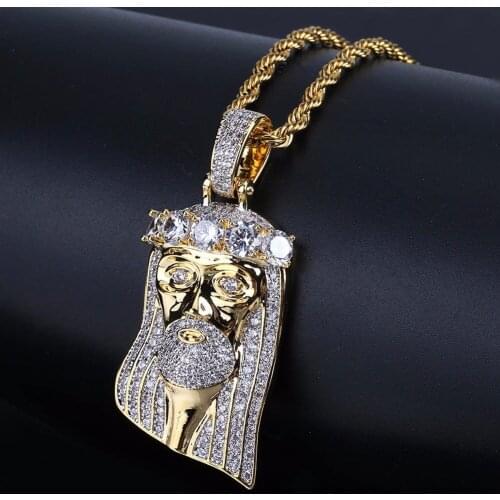 Bling Bling Golden Jesus Piece Pendants Necklaces Micro Paved CZ Rhinestone Ice Out Mens Hip Hop Rapper Jewelry
