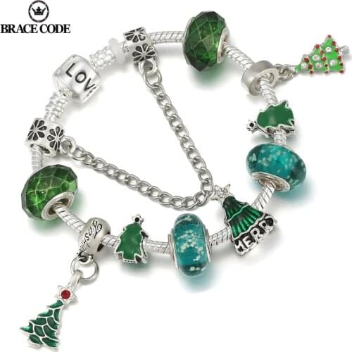 BRACE CODE Candy Green Beaded Charm Lucky Bracelet Childrens Christmas Gifts Childrens Holiday LOVE Silver Plated Bracelet