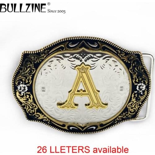 Bullzine zinc alloy 26 letters belt buckle FP-03733-A double color belt buckle LUXURIOUS jeans gift belt buckle DROP SHIPPING