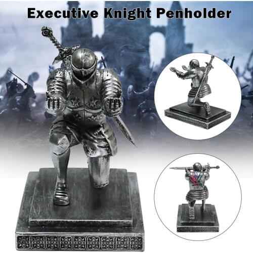 Armor Knight Pen Holder with Sword Accessory on One Knee Position Medieval Theme Resin Decoration for Office SDF-SHIP