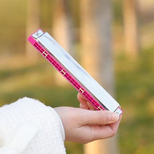 24 Holes Harmonica C Key Tremolo Harmonica Mouth Organ Rose Red Musical Instrument Beginners Children Adult Harmonica with Case