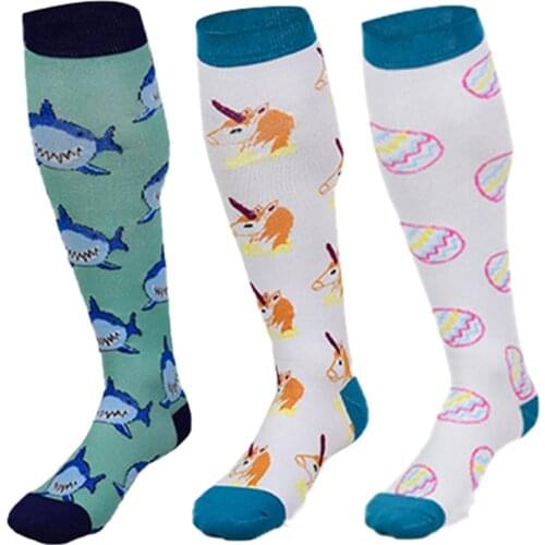 HYSAIXIA Compression Socks Women Pressure Stockings Compress Sports Easter Eggs Shark Unicorn Pattern Nylon S/M Cute