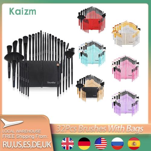 Kaizm 32Pcs Makeup Brush Sets Foundation Eyebrow Powder Brush Case pincel maquiagem Make Up Brushes Cosmetic Bag Brushes Kits