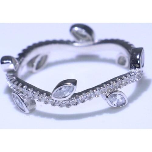 Classical Cute Simple Jewelry Handmade Real 100% 925 Sterling Silver CZ Party Girl Women Wedding Tree Branch Band Ring Gift