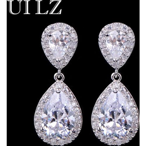 Uilz Zircons Classic Water Drop Shaped Cubic Zirconia Crystal Bridal Earrings Wedding Jewelry For Brides Bridesmaid UE091