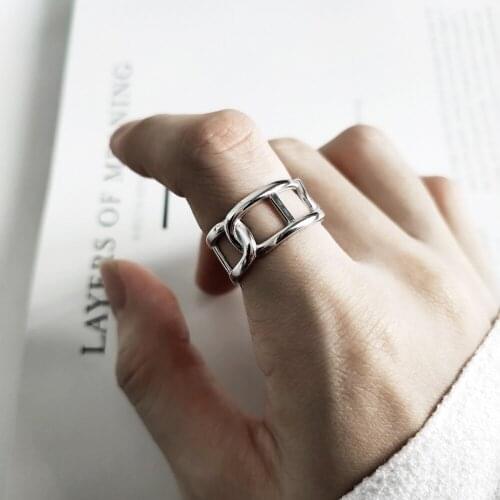Classic 925 Sterling Silver Ring for Women Double Lock Chain Ring Female Ins Minimalist Index Finger Open Ring