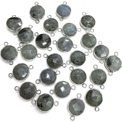 Flash Labradorites round silver plated semi-precious stone connector for jewelry making temperament accessories size 14x14mm